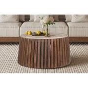 Salontafel 'Luuk' 70 cm Rond Mango hout met Travertin Beige - 70 x  x ...