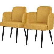 Set van 2 eetkamerstoelen met rugleuning & armleuning mosterd met meta...