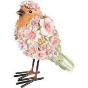 Clayre & Eef Beeld Vogel 7x10x12 cm Roze Polyresin Bloemen