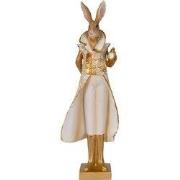Clayre & Eef Beeld Konijn 11x8x33 cm Goudkleurig Wit Polyresin