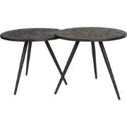 Bijzettafel Rond - Donkerbruin Recycled Teakhout - Set Van 2