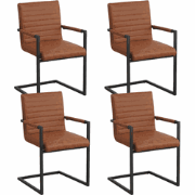 Set van 4 Eetkamerstoelen Kuba Industrieel Cognac - Kunstleer - Met Ar...