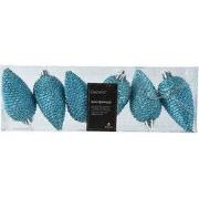 Dennenappel kunstst, d5h8 cm blauw 6 st