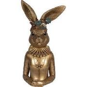 Clayre & Eef Decoratie Beeld Konijn 27x17x51 cm Goudkleurig Kunststof