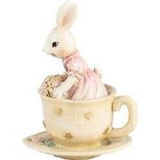 Clayre & Eef Decoratie Beeld Konijn 8x8x11 cm Beige Kunststof