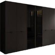 Meubella - Kledingkast Shelton - Zwart 2 - 303 cm - Met glas