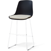 Nino-Liv barkruk zwart met naturelbeige zitkussen - wit onderstel - 75...