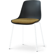 Nora-Liv eetkamerstoel zwart met mosgroen zitkussen - wit onderstel