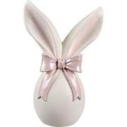 Clayre & Eef Decoratie Beeld Konijn 12x8x18 cm Wit Roze Kunststof