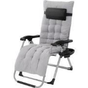 Ligstoel tot 120 kg opvouwbaar grijs met kussen en nekkussen Hauki