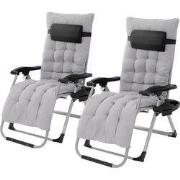Set van 2 ligstoelen Ligstoel tot 120 kg opvouwbaar grijs met kussen e...