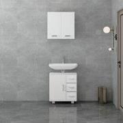 Badkamermeubelset 2-delig wit van hout, wandkast, wastafel met onderka...