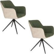 Housecraft Living Daley Eetkamerstoelen Beige/Groen - Set van 2