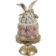 Clayre & Eef Decoratie Beeld Taart Ø 17x35 cm Wit Roze Kunststof