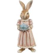 Clayre & Eef Decoratie Beeld Konijn 26 cm Bruin Roze Kunststof