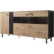 Meubella - Dressoir Marcos - Eiken - Antraciet - 165 cm - met glas