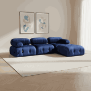 Modulaire XXL hoekbank Bubble met hocker - velvet blauw