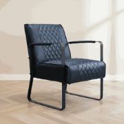 Industriële fauteuil blauw kunstleer ruitpatroon Peter