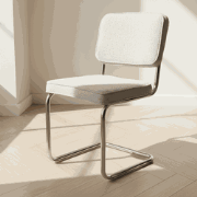 Moderne Eetkamerstoel Grijs Bouclé Stof Sway - Chrome Frame - Zonder A...