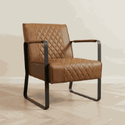 Industriële fauteuil cognac kunstleer ruitpatroon Peter