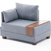 Moderne Fauteuil Blauw Stof Fly - Links - Met Houten Tafeltje