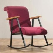 Retro schommelstoel bordeaux rood velvet met beukenhout armleuning Yok...