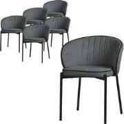 Set van 6 eetkamerstoelen met rugleuning & armleuning antraciet met me...