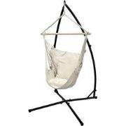 Hangstoel van katoen/hard hout, beige, belastbaar tot 120 kg met metal...