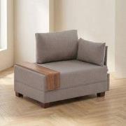 Moderne Fauteuil Beige Stof Fly - Rechts - Met Houten Tafeltje