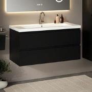 Badkamermeubel Sena - 100cm - Mat Zwart - Wastafel Wit