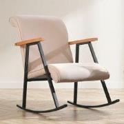 Retro schommelstoel beige velvet met beukenhout armleuning Yoka