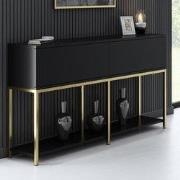 Modern Dressoir Zwart Lord 150x30x80 - Gouden Frame - Twee Vakken