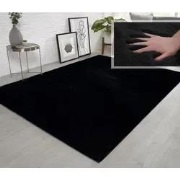 Fluffy vloerkleed - Effen Hoogpolig Super Zacht - Zwart - 80 X 150 CM