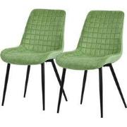 Eetkamerstoel set van 2 salie met fluwelen bekleding en stalen poten K...