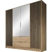 Meubella - Kledingkast Nairobi - Eiken - Zwart - 206 cm - Met spiegel