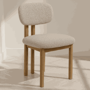 Japandi Eetkamerstoel Miyo Bouclé Zandkleur - Eikenlook Frame