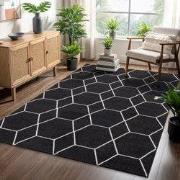 Trellis Uni Effen Laagpolig Vloerkleed Modern Zwart- 120x170 CM