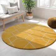 Trellis Uni Rond Effen Laagpolig Vloerkleed Modern Geel- 150 CM ROND