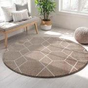 Trellis Uni Rond Effen Laagpolig Vloerkleed Modern Beige- 200 CM ROND