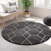 Trellis Uni Rond Effen Laagpolig Vloerkleed Modern Donker Grijs- 200 C...