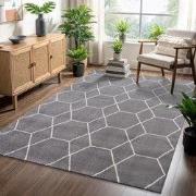 Trellis Uni Effen Laagpolig Vloerkleed Modern Grijs- 140x200 CM