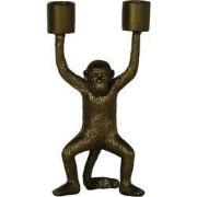Aap Kandelaar 'Strong monkey'+ 5 witte kaarsen-10x20cm-Polyresin-Goud-...