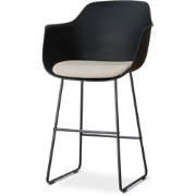 Nino-Liz barkruk zwart met naturelbeige zitkussen - zwart onderstel - ...