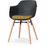 Nena-Liz eetkamerstoel zwart met mosgroen zitkussen - houten onderstel