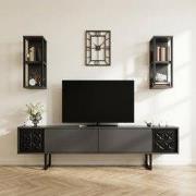 TV Meubel Set Black Line Antraciet Zwart Melamine 180x48x30 cm