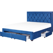 LIEVIN - Bed met opbergruimte - Marineblauw - 180 x 200 cm - Fluweel