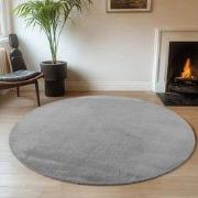 JOY Effen Soft Rond Vloerkleed – 100% Polyester – Anti-Slip - Grijs- 8...