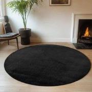 JOY Effen Soft Rond Vloerkleed – 100% Polyester – Anti-Slip - Zwart- 2...