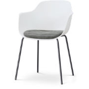 Nora-Liz eetkamerstoel wit met zeegrijs zitkussen - zwart onderstel