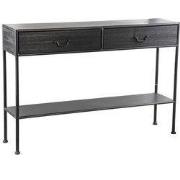 PTMD Ray Black Wooden Sidetable Metal Frame 2 Drawer
